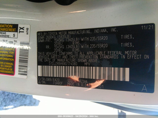 Toyota Highlander Xse 2022 5TDJZRBH6NS174080 Image 9