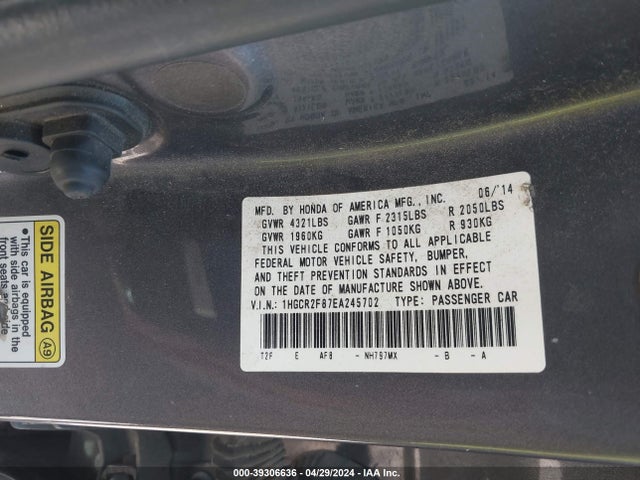 Honda Accord Ex-l 2014 1HGCR2F87EA245702 Image 9