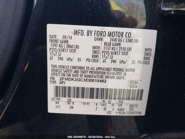 Ford EDGE SE 2014 2FMDK3GC3EBB19482 Image 9