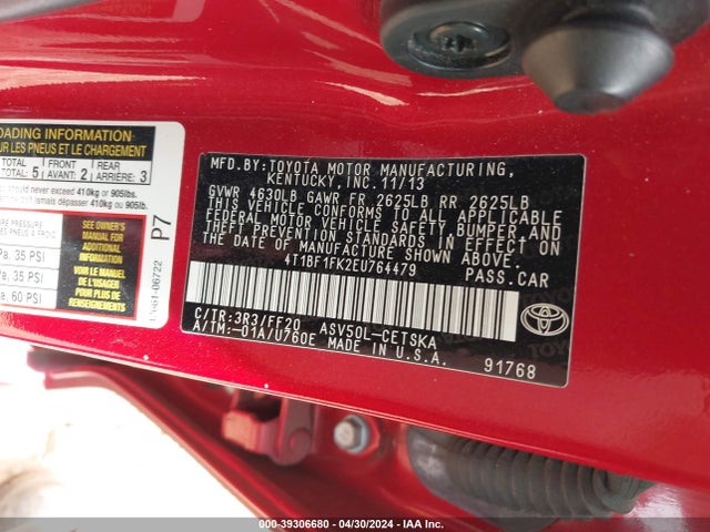 Toyota CAMRY SE 2014 4T1BF1FK2EU764479 Image 9