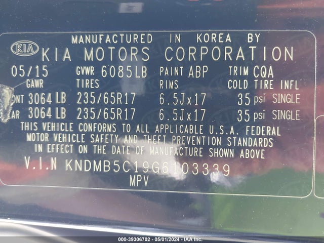 KIA SEDONA LX 2016 KNDMB5C19G6103339 Image 9