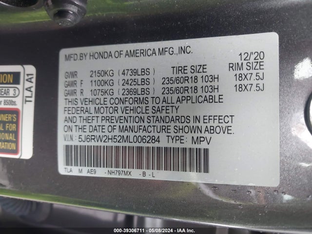 Honda Cr-v Awd Ex 2021 5J6RW2H52ML006284 Image 9