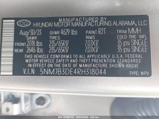 Hyundai TUCSON SEL 2024 5NMJB3DE4RH318044 Image 9