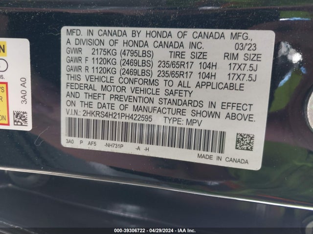 Honda Cr-v Lx Awd 2023 2HKRS4H21PH422595 Image 9