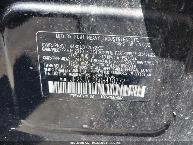 Subaru Forester 2.5i Limited 2016 JF2SJAHC5GH418772 Image 9