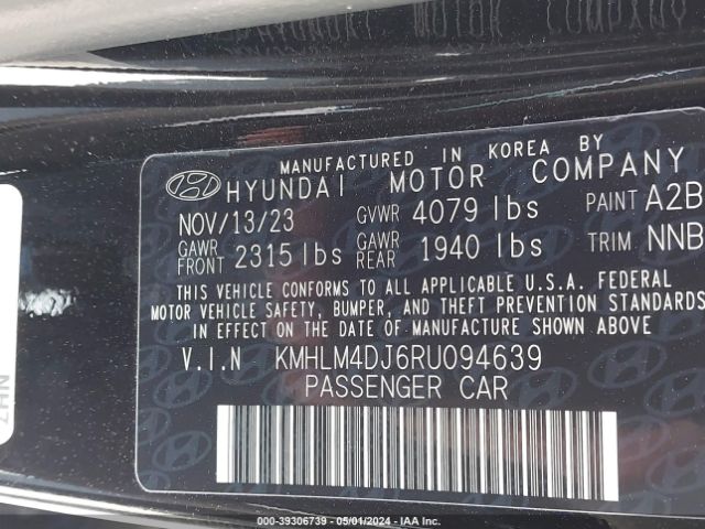 KMHLM4DJ6RU094639 Hyundai Elantra Hybrid Blue
