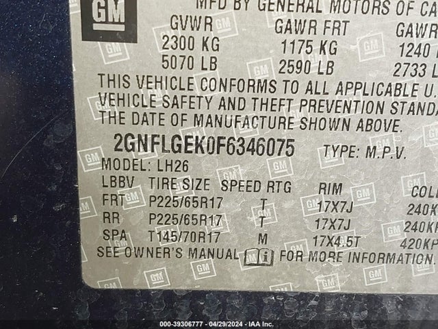 Chevrolet Equinox 2lt 2015 2GNFLGEK0F6346075 Image 9