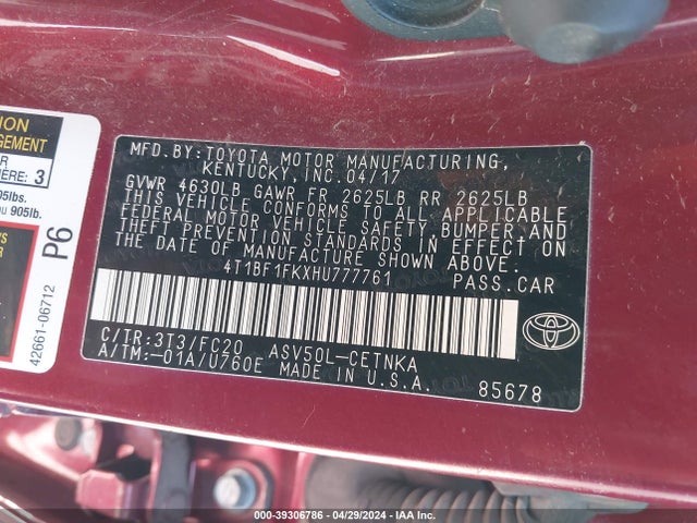 Toyota CAMRY LE 2017 4T1BF1FKXHU777761 Image 9
