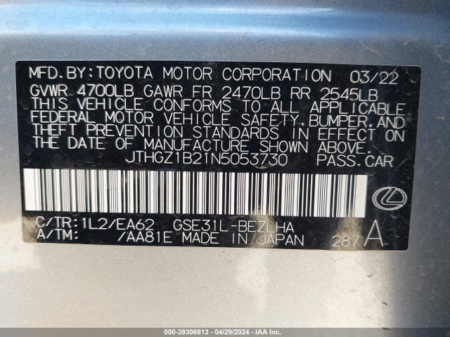 JTHGZ1B21N5053730 Lexus Is 350 F Sport