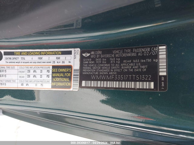 2007 MINI COOPER WMWMF33517TT51322 Photo 8