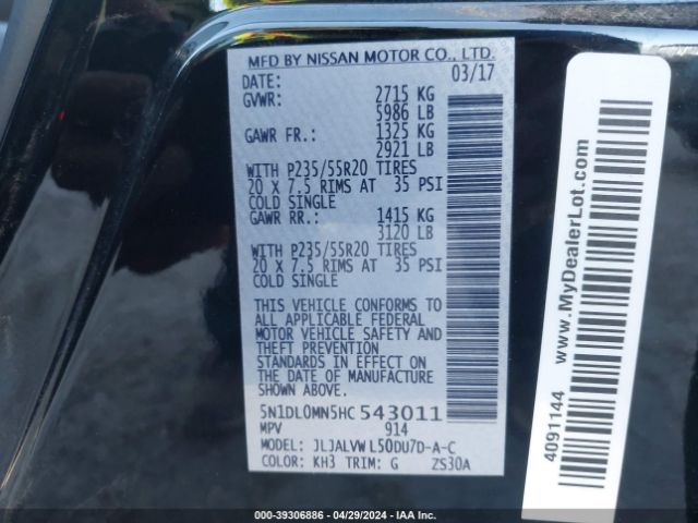 5N1DL0MN5HC543011 Infiniti QX60