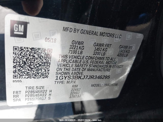 1GYS3BKJ7JR346295 Cadillac Escalade Luxury