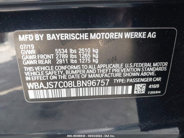 BMW M550i Xdrive 2020 WBAJS7C08LBN96757 Image 9