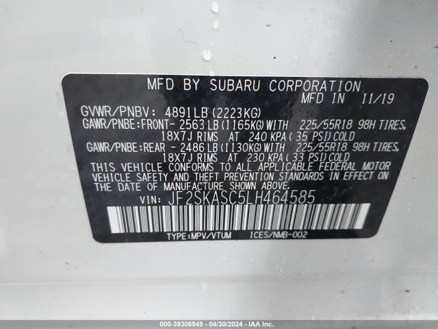 Subaru Forester Limited 2020 JF2SKASC5LH464585 Image 9
