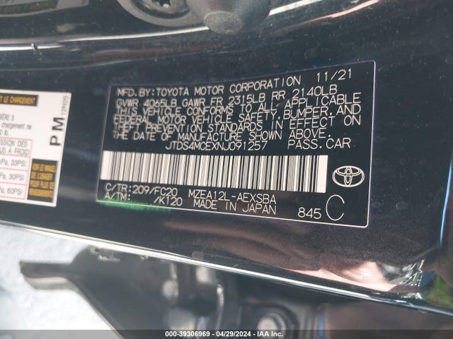 Toyota COROLLA SE 2022 JTDS4MCEXNJ091257 Image 9