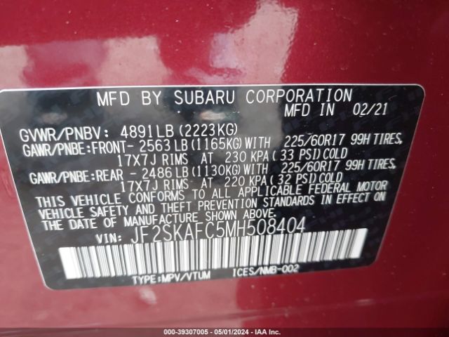 JF2SKAFC5MH508404 Subaru Forester Premium