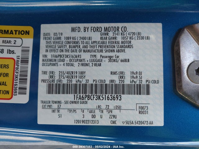 Ford Mustang Gt Premium 2019 1FA6P8CF3K5163693 Image 9