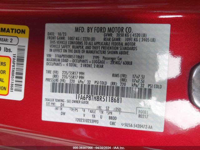 2024 FORD MUSTANG 1FA6P8TH8R5118681 Photo 8