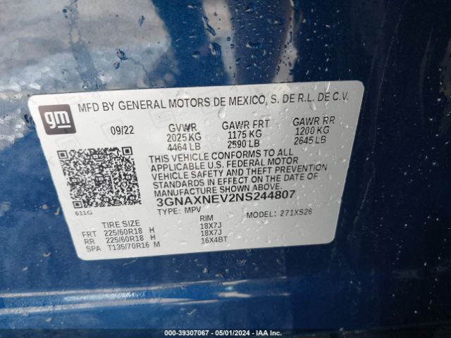 3GNAXNEV2NS244807 Chevrolet Equinox Fwd Premier