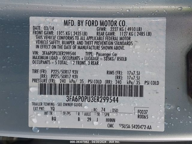 3FA6P0PU3ER299544 Ford Fusion Energi Se Luxury