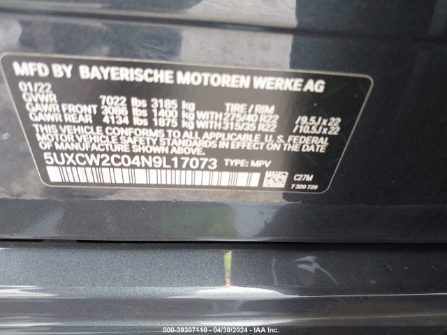 5UXCW2C04N9L17073 BMW X7 Xdrive40i