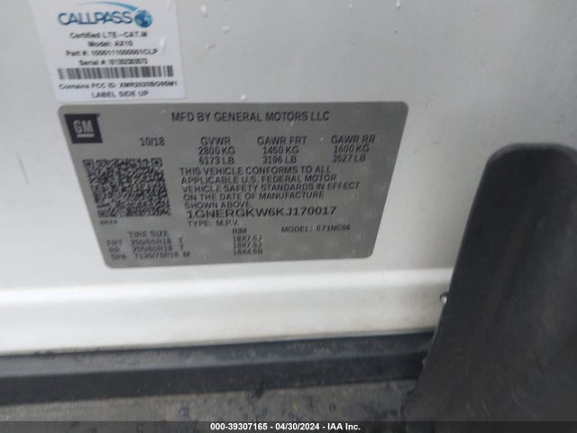 Chevrolet Traverse 1lt 2019 1GNERGKW6KJ170017 Image 9