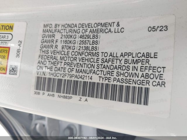 1HGCY2F79PA042114 Honda Accord Hybrid Sport-l