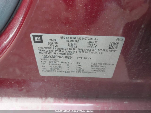 Chevrolet Silverado 1500 2lt 2016 1GCVKREC2GZ310924 Image 9