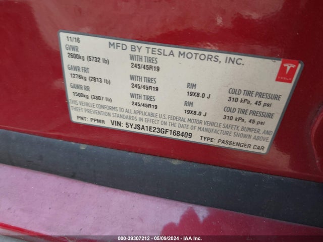 5YJSA1E23GF168409 Tesla Model S 60d/70d/75d/85d/90d