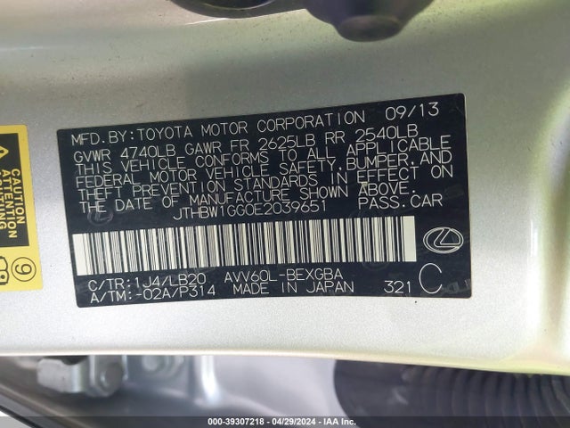 Lexus ES 300H 2014 JTHBW1GG0E2039651 Image 9