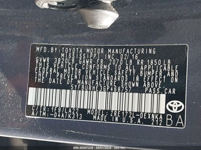 5YFBURHE3GP468757 Toyota Corolla Le Premium