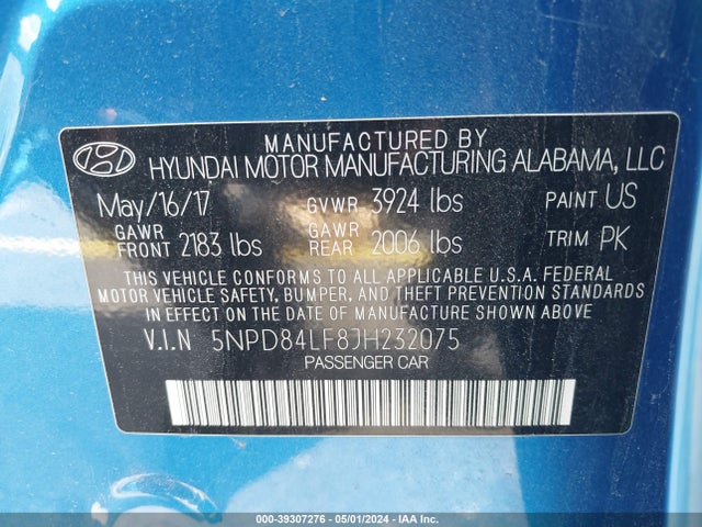 Hyundai ELANTRA SEL 2018 5NPD84LF8JH232075 Image 9