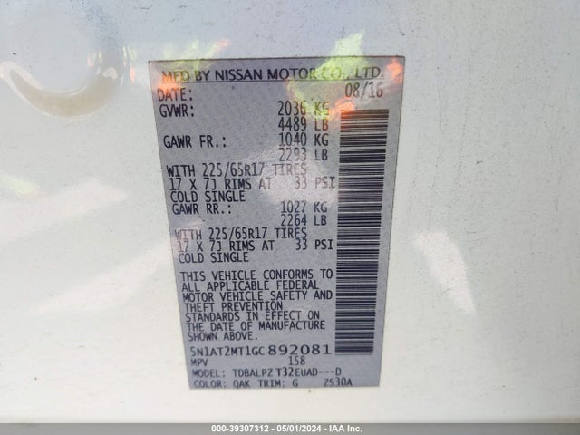 Nissan ROGUE S 2016 5N1AT2MT1GC892081 Image 9