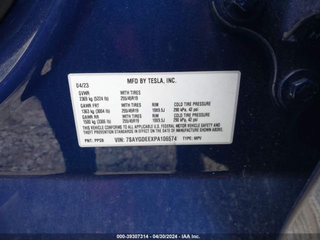 7SAYGDEEXPA106574 Tesla Model Y Awd/long Range Dual Motor All-wheel Drive