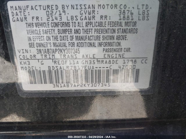 Nissan SENTRA SR 2019 3N1AB7AP2KY307345 Image 9