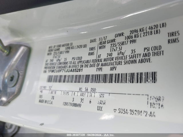 Ford ESCAPE S 2018 1FMCU0F71JUA85281 Image 9