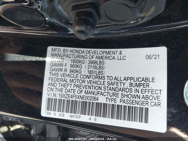 Honda INSIGHT EX 2022 19XZE4F5XNE002064 Image 9