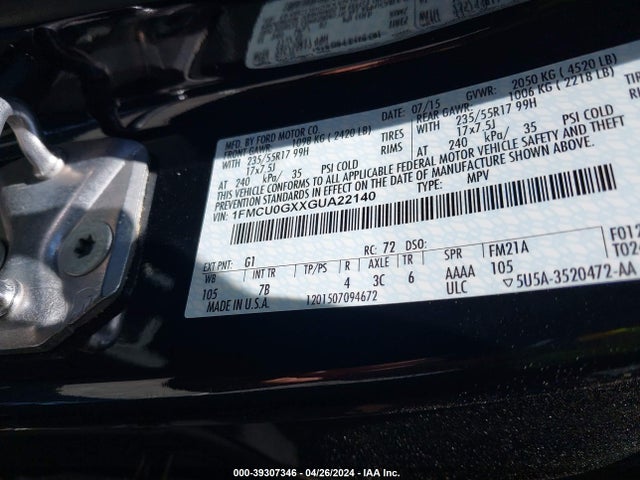 Ford ESCAPE SE 2016 1FMCU0GXXGUA22140 Image 9