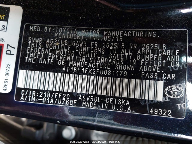 Toyota CAMRY SE 2015 4T1BF1FK2FU081179 Image 9