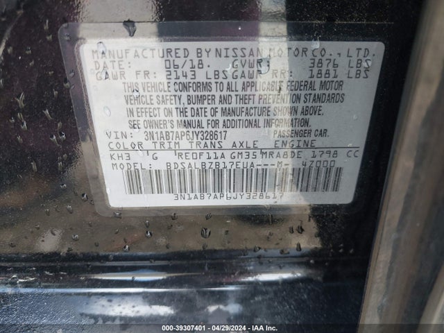 Nissan SENTRA S 2018 3N1AB7AP6JY328617 Image 9