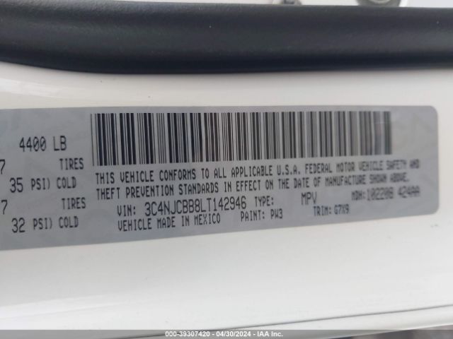 3C4NJCBB8LT142946 Jeep Compass Sun And Wheel Fwd