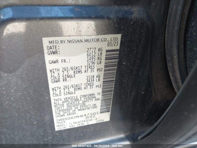 Nissan Frontier Sv 4x4 2023 1N6ED1EK2PN647505 Image 9