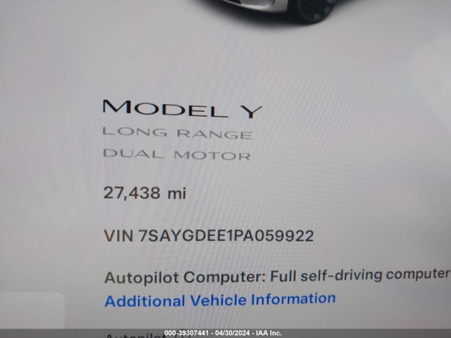 7SAYGDEE1PA059922 Tesla Model Y Awd/long Range Dual Motor All-wheel Drive