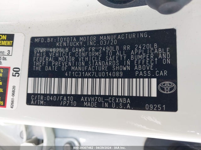 Toyota Camry Le Hybrid 2020 4T1C31AK7LU014089 Image 9