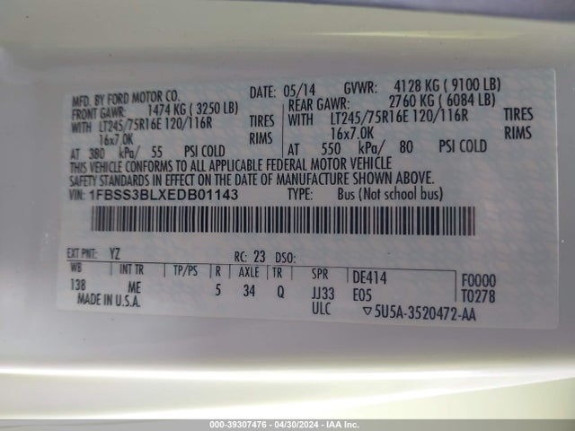 Ford E-350 Super Duty Xlt 2014 1FBSS3BLXEDB01143 Image 9