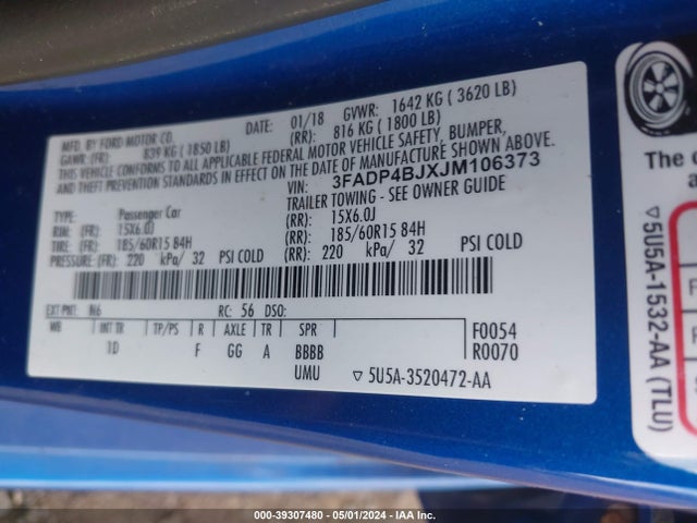 Ford FIESTA SE 2018 3FADP4BJXJM106373 Image 9