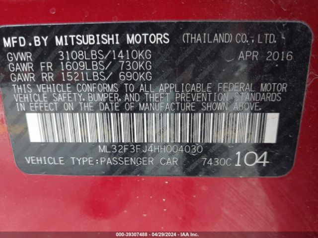 ML32F3FJ4HH004030 Mitsubishi Mirage G4 Es