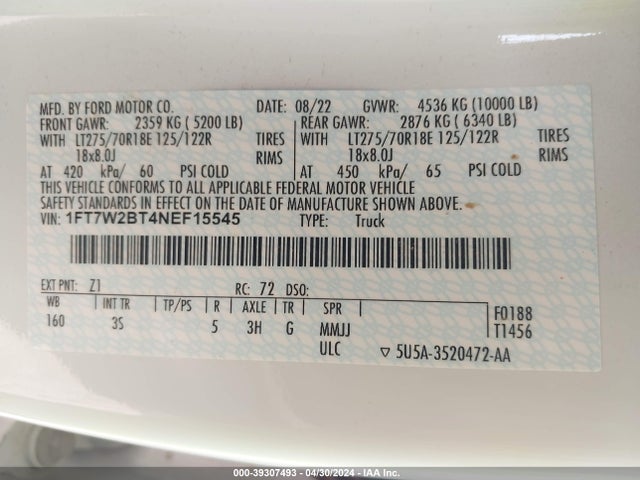 Ford F-250 Xlt 2022 1FT7W2BT4NEF15545 Image 9