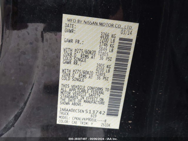 Nissan Titan Sl 2014 1N6AA0EC5EN513742 Image 9