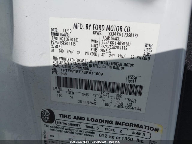 Ford F-150 Fx4 2014 1FTFW1EF7EFA11609 Image 9